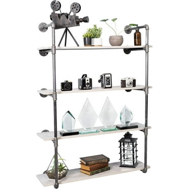 PIPE DECOR 4-Tier Industrial Shelves, Vintage Iron DIY Shelving Unit, Rustic Wall Mounted Hanging Bookshelf, Perfect for Garage or Kitchen Storage, Heavy Duty Kit, No Wood Included