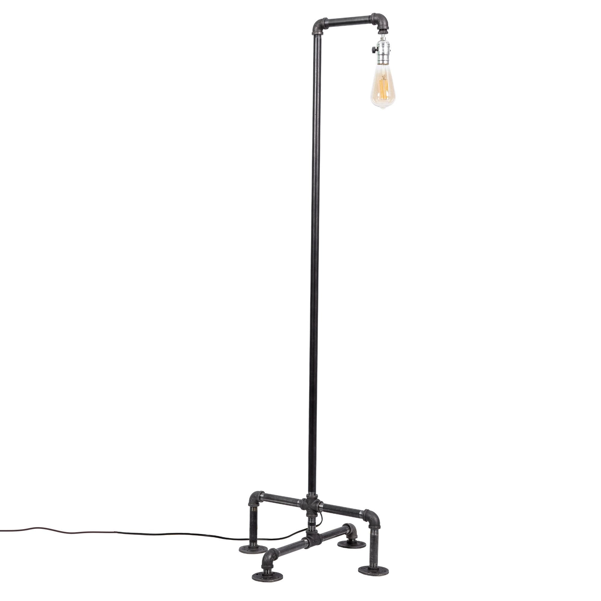 Industrial Black Steel Pipe Floor Lamp with Edison Bulb