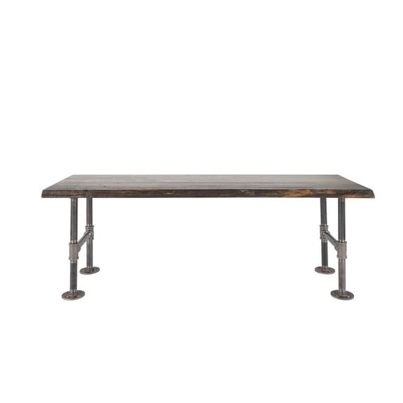 PIPE DECOR Live Edge Wood Bench with Authentic Industrial Pipe Legs Boulder Black