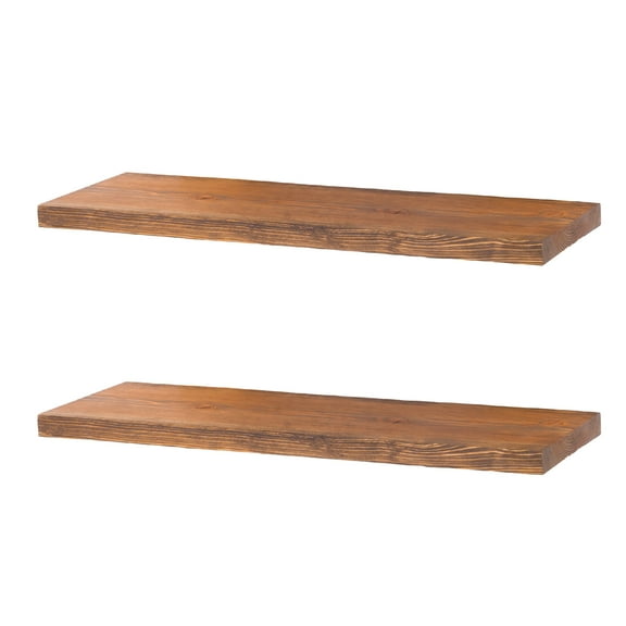 PIPE DECOR Solid Wood Wall Shelves, 24" L x 7.5" D, Premium Rustic Pine, Sunset Cedar Finish, Set of 2