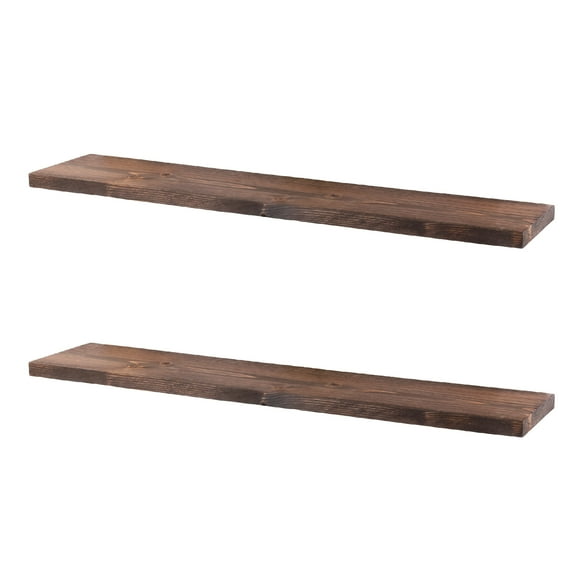 PIPE DECOR Solid Wood Wall Shelves, 36" L x 7.5" D, Premium Rustic Pine, Trail Brown Finish, Set of 2