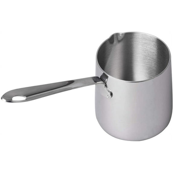 PIPETPET Butter Warmer Turkish Coffee Pot Milk Warmer Pot Mini Saucepan with Spout 18/10 Tri-Ply Stainless Steel (12oz/370ml) For BBQ ,Outdoor Travel