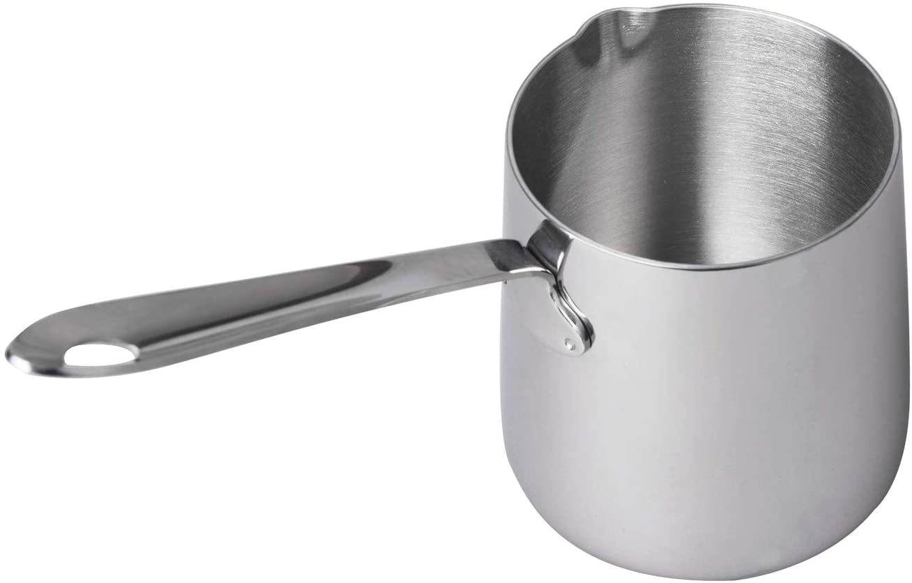 Stainless Steel Saucepan with Pour Spout and Silicone Mixing Shovel,0.3 Quart Mini Milk Pot Non Stick Small Sauce Pan Butter Warmer with Wooden Handle