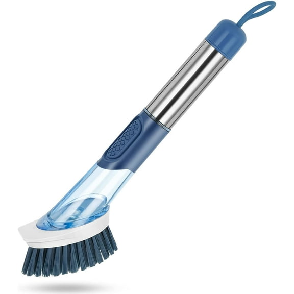 OLURRSIA Dish Brush with Soap Dispenser, Kitchen Dish Scrubber Brush with Stainless Steel Handle Dish Cleaning Brush Dish Wand for Dishes