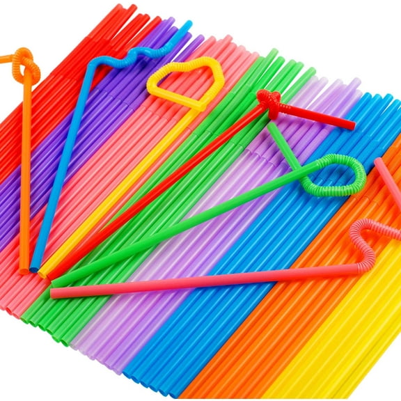 PIPETPET Disposable Colorful Drinking Straws, 100PCS 7 Colors Flexible Straws,13inch Extra Long Straws Party Decorations