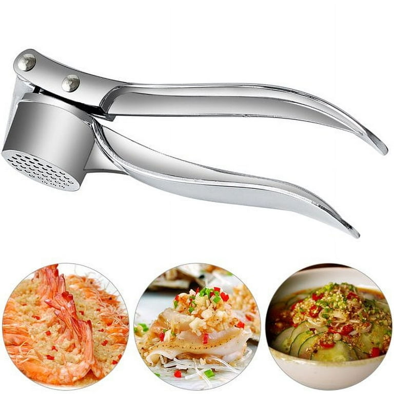  MiTBA Garlic Press set- Professional Stainless Steel Mincer,  User Friendly With Non-Slip Handles Easy To Clean, And Highly Durable.  Crusher Silicone Tube Peeler & Cleaning Brush Included (Black): Home &  Kitchen