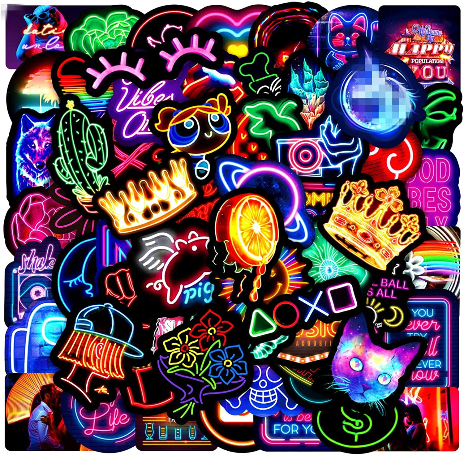 UoYYelly 100Pcs Cool Neon Light Stickers for Kids Teens Adults, Trendy  Graffiti Waterproof Vinyl Neon Stickers Pack for Water Bottle, Guitar