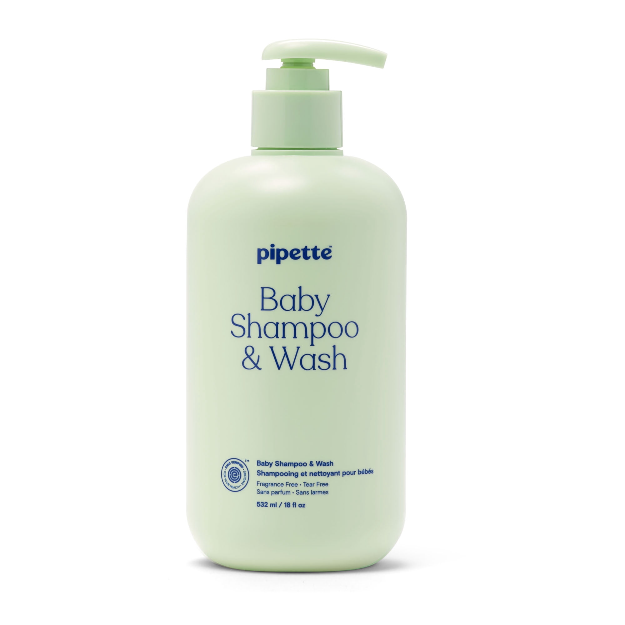 Pipette Baby Shampoo + Wash, Fragrance Free, Moisturizing, Basic Cleansing, Hypoallergenic, 18 fl oz