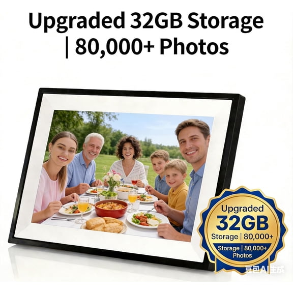 PIPI Vision 10.1 Inch WiFi Digital Picture Frame with 32GB Storage, Frameo App Ready, IPS Touch Screen for Family Photos