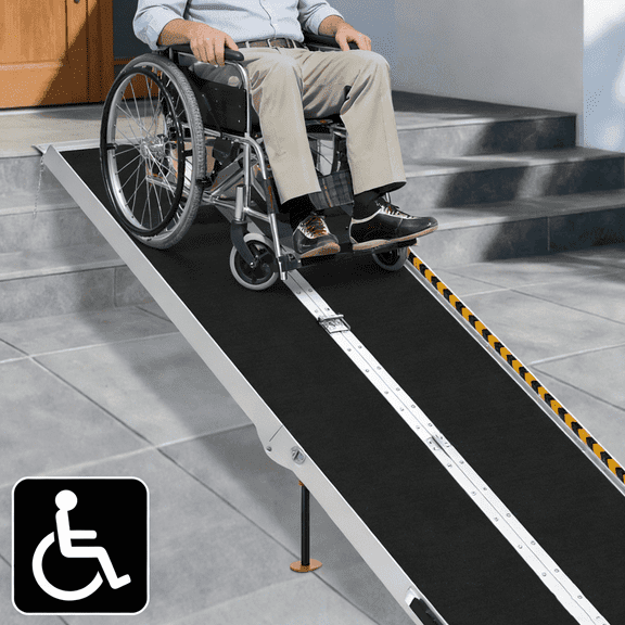 PIPOPA 10ft Portable Folding Wheelchair Ramp,Aluminum Threshold Ramp for Home,Doorways,Stairs,800 lbs Capacity