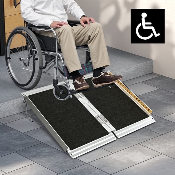 Pipopa 2.5ft Portable Folding Wheelchair Ramp,Aluminum Threshold Ramp for Home,Doorways,Stairs,800 lbs Capacity