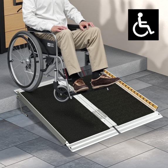 Pipopa 2ft Portable Folding Wheelchair Ramp,Aluminum Threshold Ramp for Home,Doorways,Stairs,800 lbs Capacity