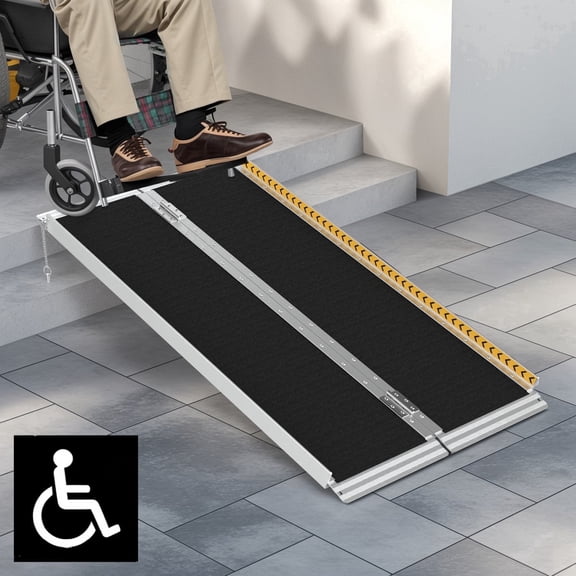 PIPOPA 4ft Portable Folding Wheelchair Ramp,Aluminum Threshold Ramp for Home,Doorways,Stairs,800 lbs Capacity