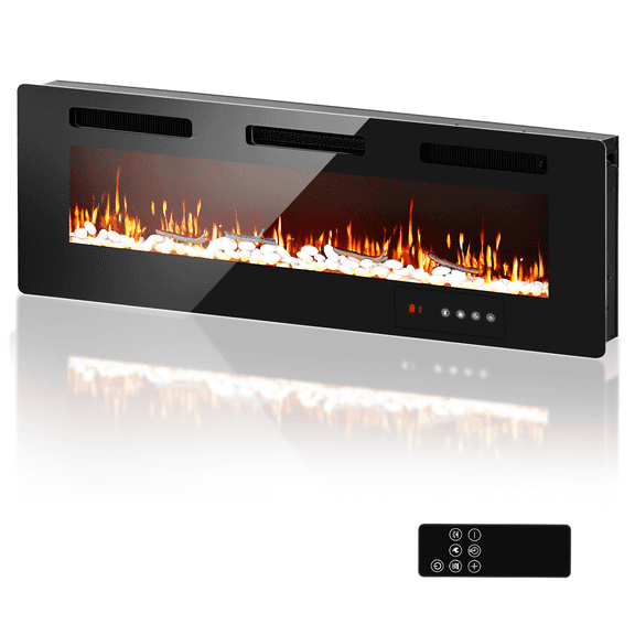 Pipopa 60”Electric Fireplace Recessed and Wall Mounted,Fireplace Heater with Multiple Colors,700/1400W