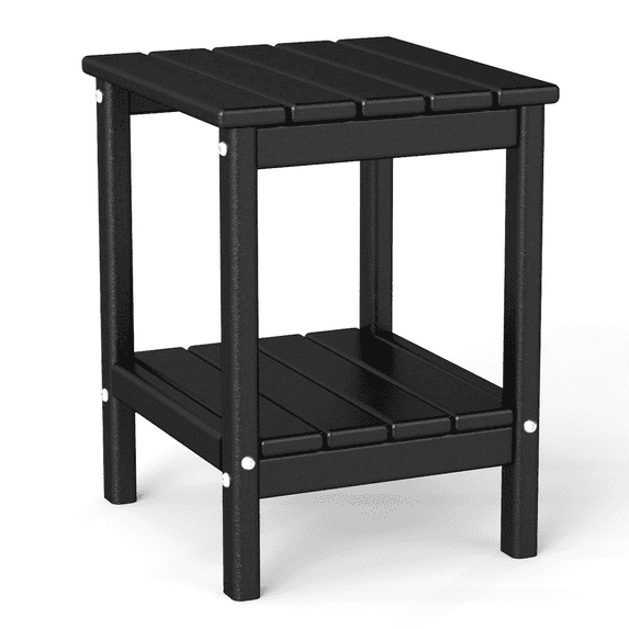 Pipopa Adirondack Outdoor Side Table,HDPE All Weather Double Layer Patio Side Table,Rectangular End Table for Garden Balcony Pool,Black