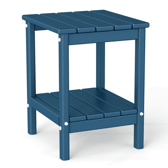 Pipopa Adirondack Outdoor Side Table,HDPE All Weather Double Layer Patio Side Table,Rectangular End Table for Garden Balcony Pool,Blue