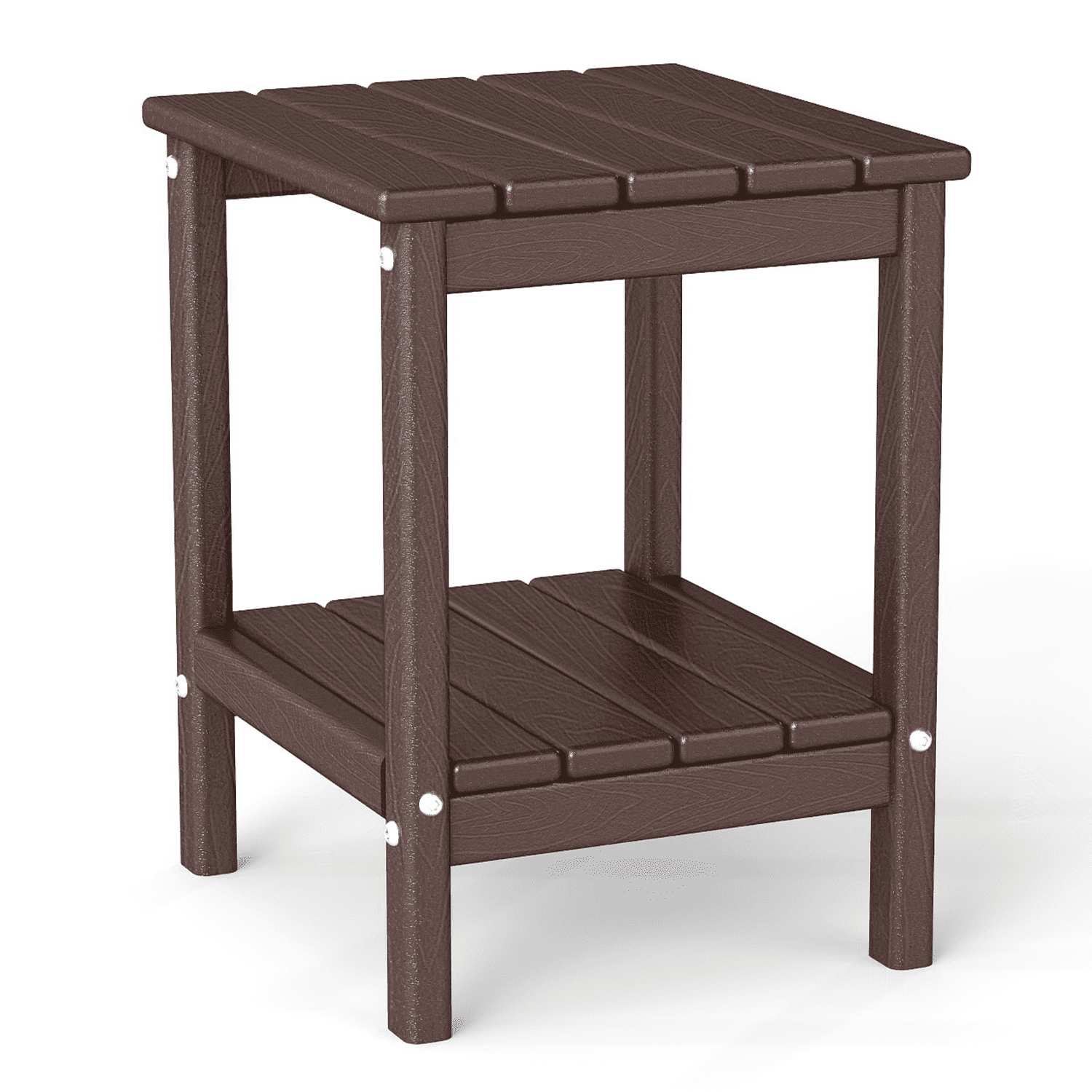 Pipopa Adirondack Outdoor Side Table,HDPE All Weather Double Layer Patio Side Table,Rectangular End Table for Garden Balcony Pool,BrownWood