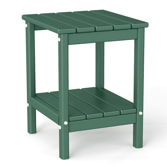 Pipopa Adirondack Outdoor Side Table,HDPE All Weather Double Layer Patio Side Table,Rectangular End Table for Garden Balcony Pool,Forest