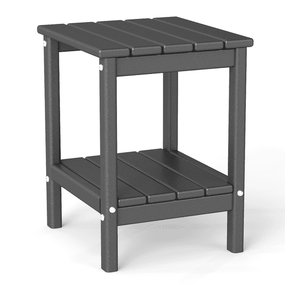 Pipopa Adirondack Outdoor Side Table,HDPE All Weather Double Layer Patio Side Table,Rectangular End Table for Garden Balcony Pool,Grey