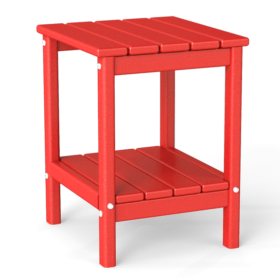PIPOPA Adirondack Outdoor Side Table,HDPE All Weather Double Layer Patio Side Table,Rectangular End Table for Garden Balcony Pool,Red