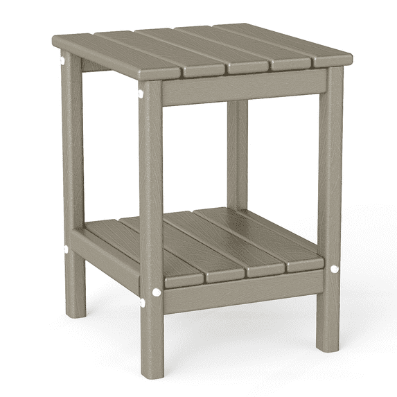 Pipopa Adirondack Outdoor Side Table,HDPE All Weather Double Layer Patio Side Table,Rectangular End Table for Garden Balcony Pool,Wood
