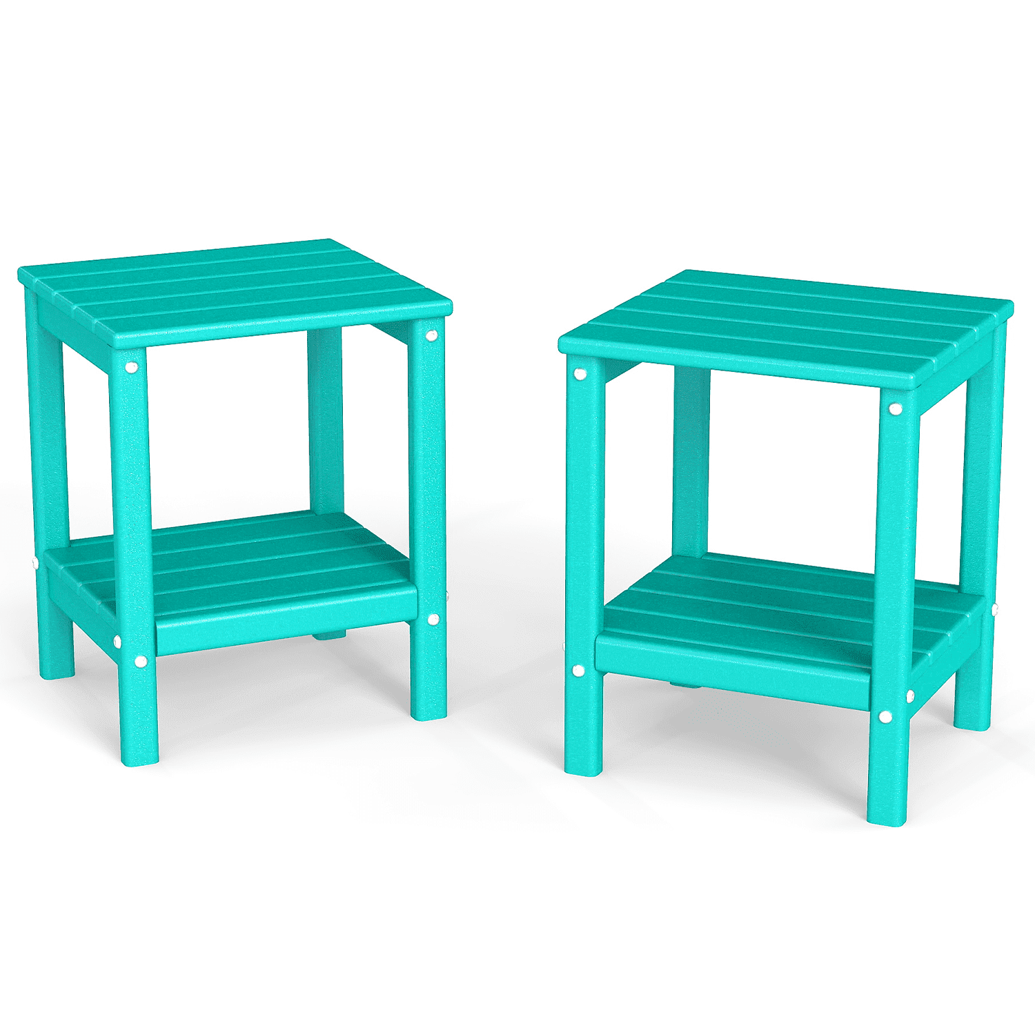 Pipopa Adirondack Outdoor Side Table Set of 2,HDPE All Weather Double Layer Patio Side Table,Rectangular End Table for Garden Balcony Pool,Aqua
