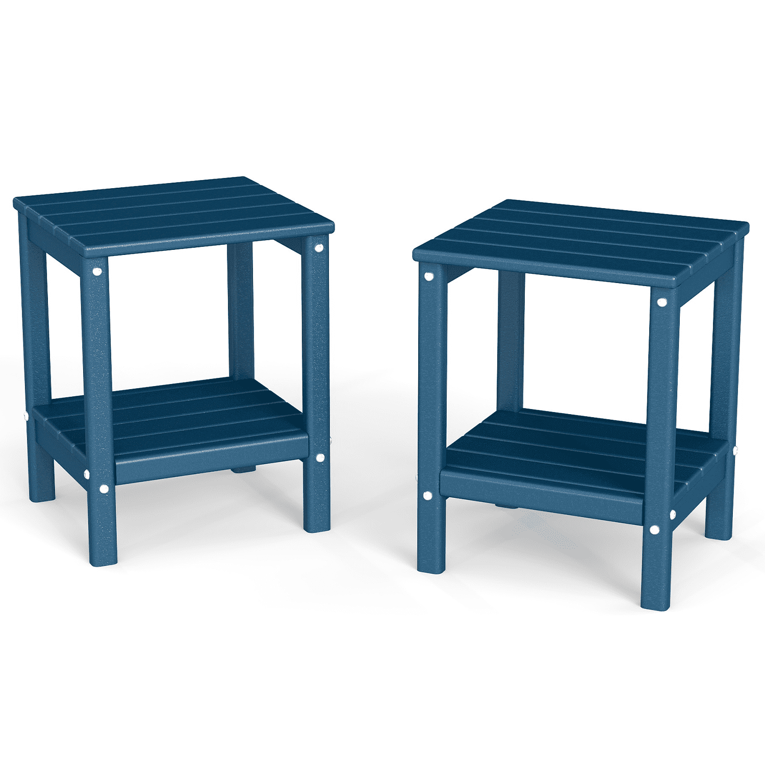 Pipopa Adirondack Outdoor Side Table Set of 2,HDPE All Weather Double Layer Patio Side Table,Rectangular End Table for Garden Balcony Pool,Blue