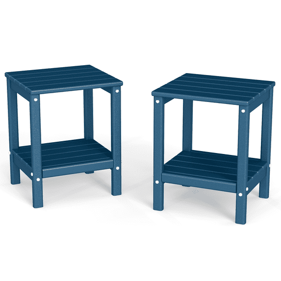 Pipopa Adirondack Outdoor Side Table Set of 2,HDPE All Weather Double Layer Patio Side Table,Rectangular End Table for Garden Balcony Pool,Blue