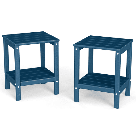 Pipopa Adirondack Outdoor Side Table Set of 2,HDPE All Weather Double Layer Patio Side Table,Rectangular End Table for Garden Balcony Pool,Blue