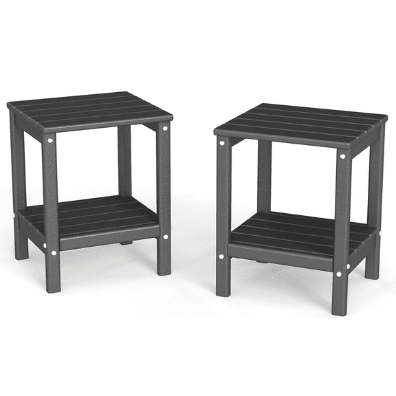 Pipopa Adirondack Outdoor Side Table Set of 2,HDPE All Weather Double Layer Patio Side Table,Rectangular End Table for Garden Balcony Pool,Grey