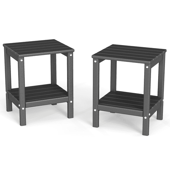 Pipopa Adirondack Outdoor Side Table Set of 2,HDPE All Weather Double Layer Patio Side Table,Rectangular End Table for Garden Balcony Pool,Grey - Walmart.com