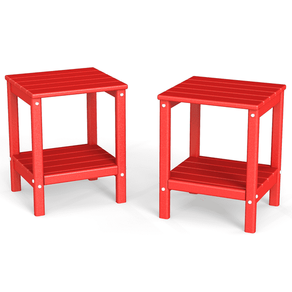 Pipopa Adirondack Outdoor Side Table Set of 2,HDPE All Weather Double Layer Patio Side Table,Rectangular End Table for Garden Balcony Pool,Red