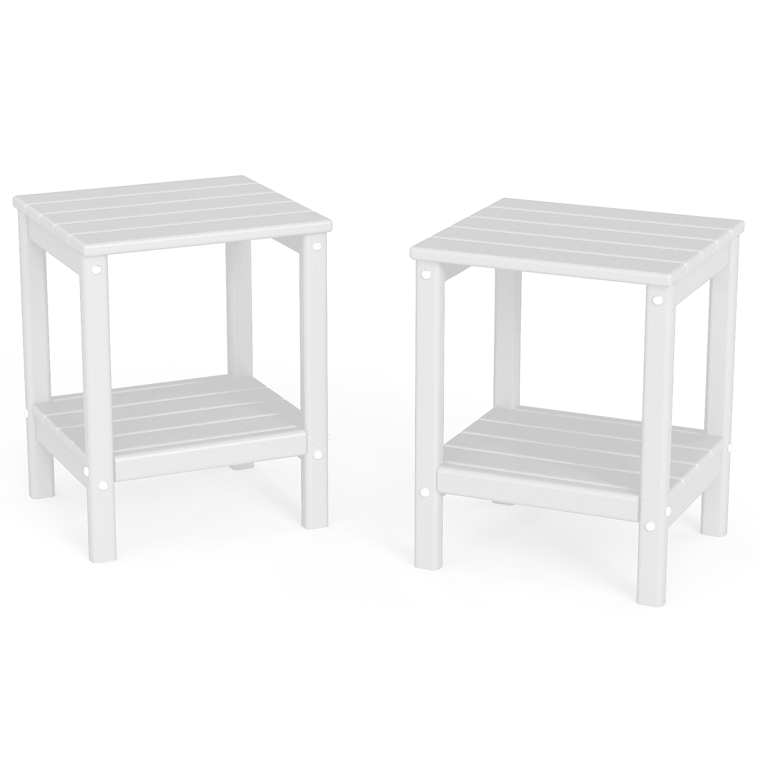 Pipopa Adirondack Outdoor Side Table Set of 2,HDPE All Weather Double Layer Patio Side Table,Rectangular End Table for Garden Balcony Pool,White
