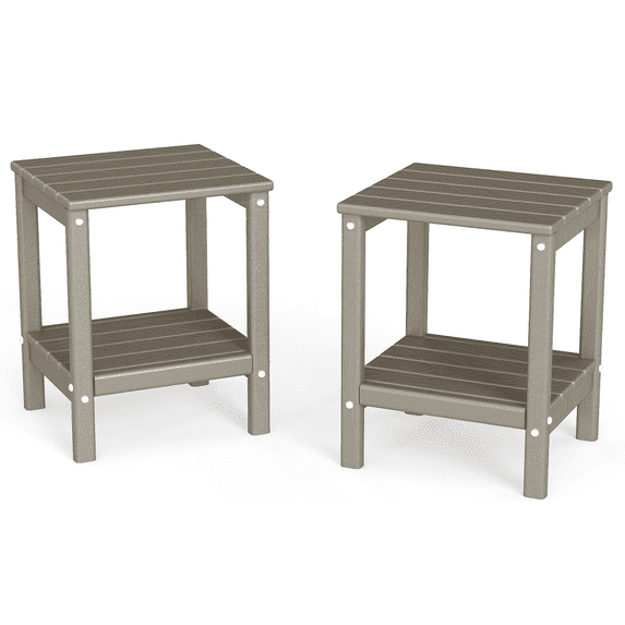 Pipopa Adirondack Outdoor Side Table Set of 2,HDPE All Weather Double Layer Patio Side Table,Rectangular End Table for Garden Balcony Pool,Wood