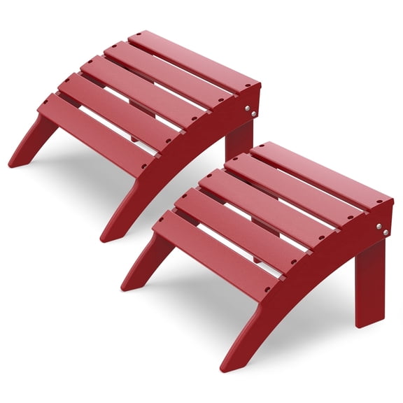 Pipopa Folding Adirondack Ottoman Set of 2,HDPE Outdoor Foot Rest,Patio Plastic Footstool for Adirondack Chairs,Red