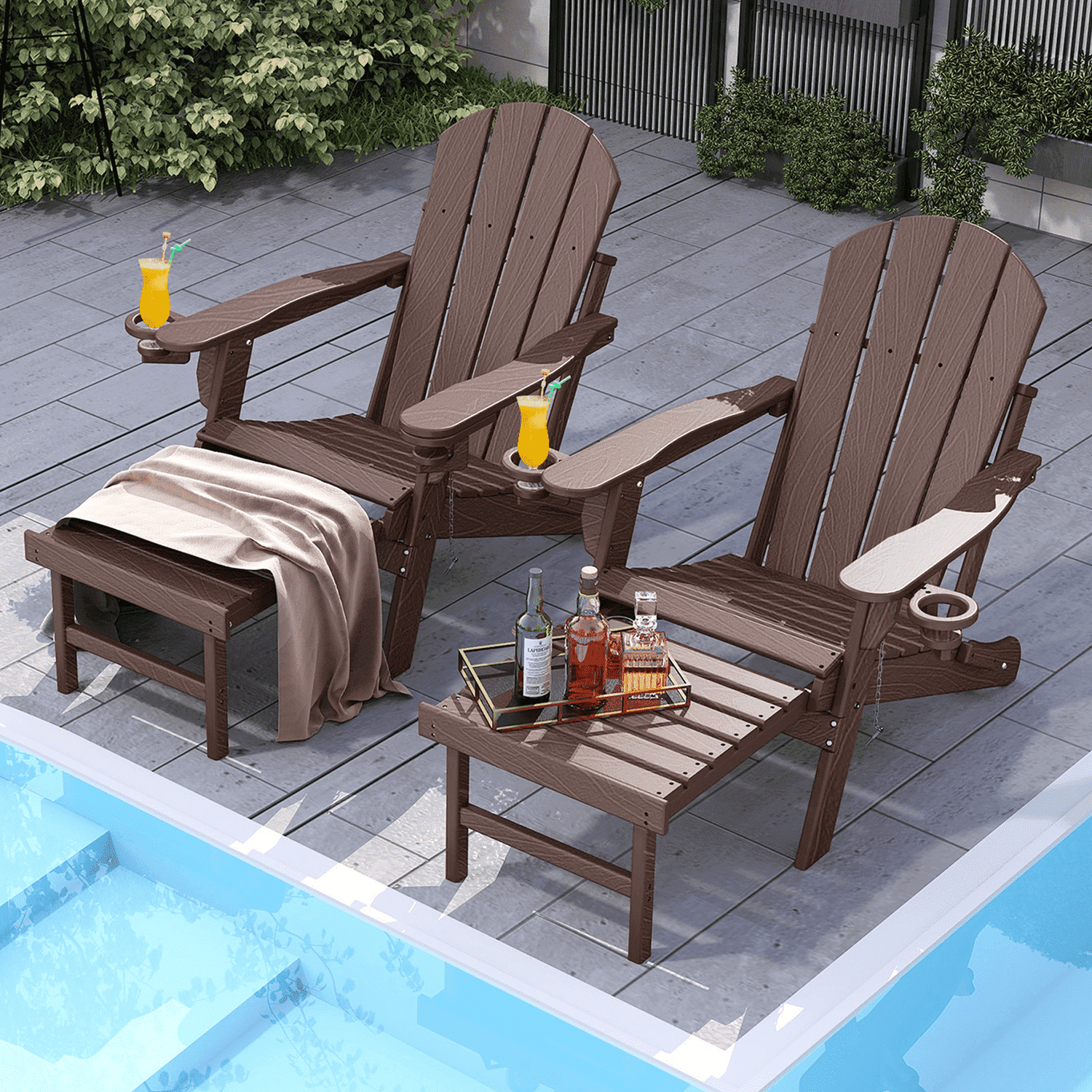 PIPOPA Outdoor Folding Adirondack Chair with ottoman set of 2, HDPE All ...
