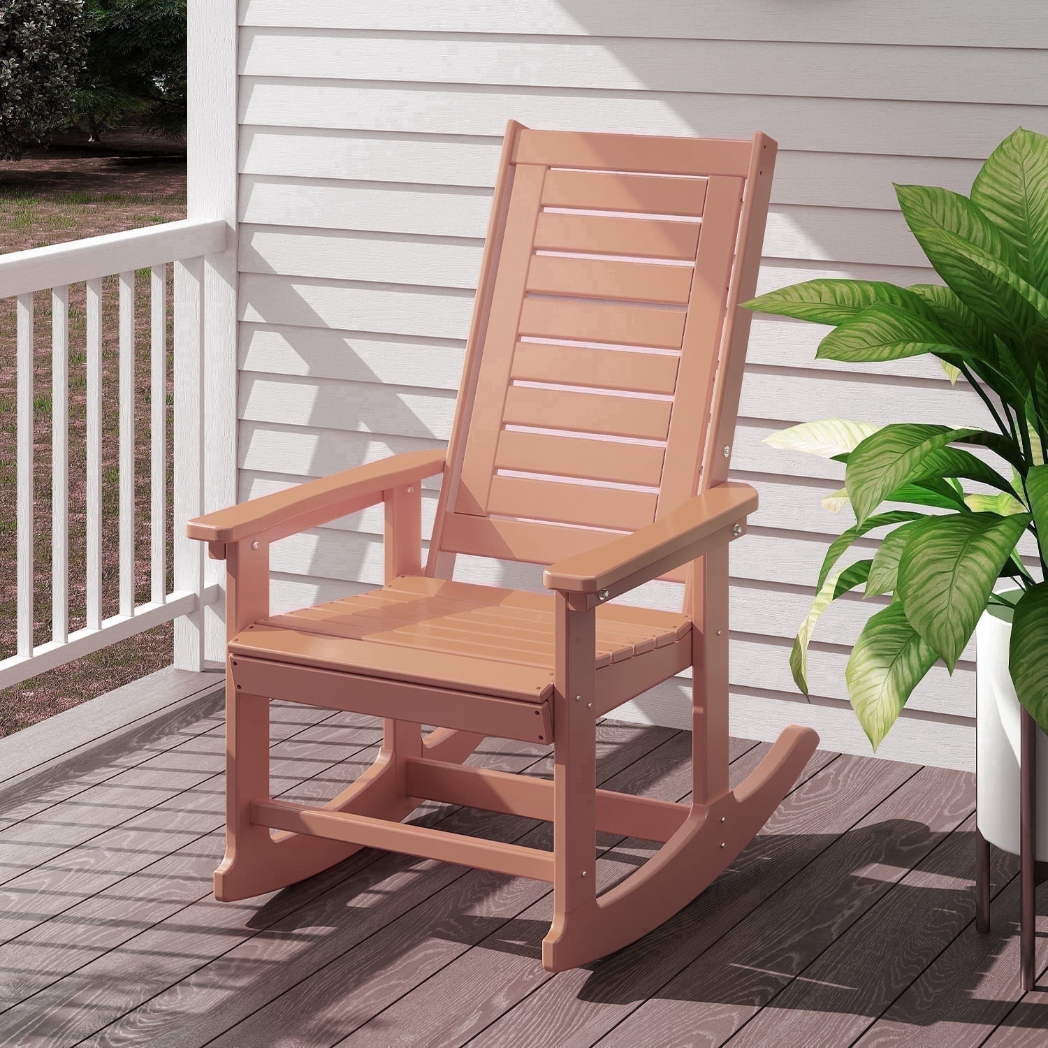 FODINGHILL Outdoor Rocking Chair, HDPE All Weather Adirondack Oversized ...