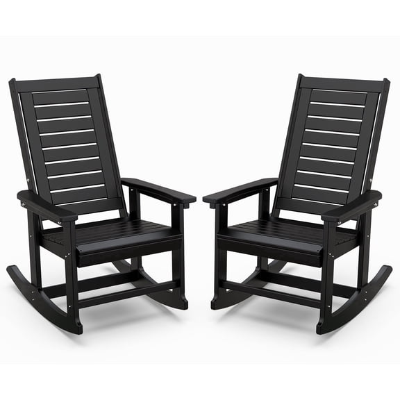 Pipopa Outdoor Rocking Chair Set of 2,HDPE All Weather Patio Rocker for Lawn,Porch,Garden,Black