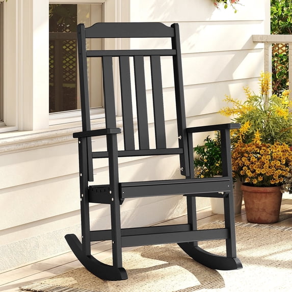 Pipopa Outdoor Rocking Chair,HDPE All Weather Patio Rocker for Lawn,Porch,Garden,Black