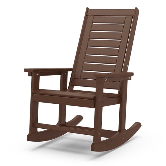 Pipopa Outdoor Rocking Chair,HDPE All Weather Patio Rocker for Lawn,Porch,Garden,BrownWood