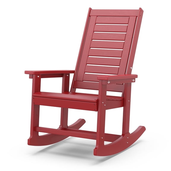 PIPOPA Outdoor Rocking Chair,HDPE All Weather Patio Rocker for Lawn,Porch,Garden,Red