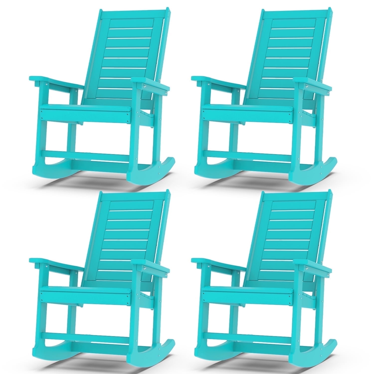 FODINGHILL Outdoor Rocking Chair Set of 4,HDPE Oversized Rocking Chair Outdoor,High Back Rocking Patio Chairs for Porch Garden Balcony,Aqua