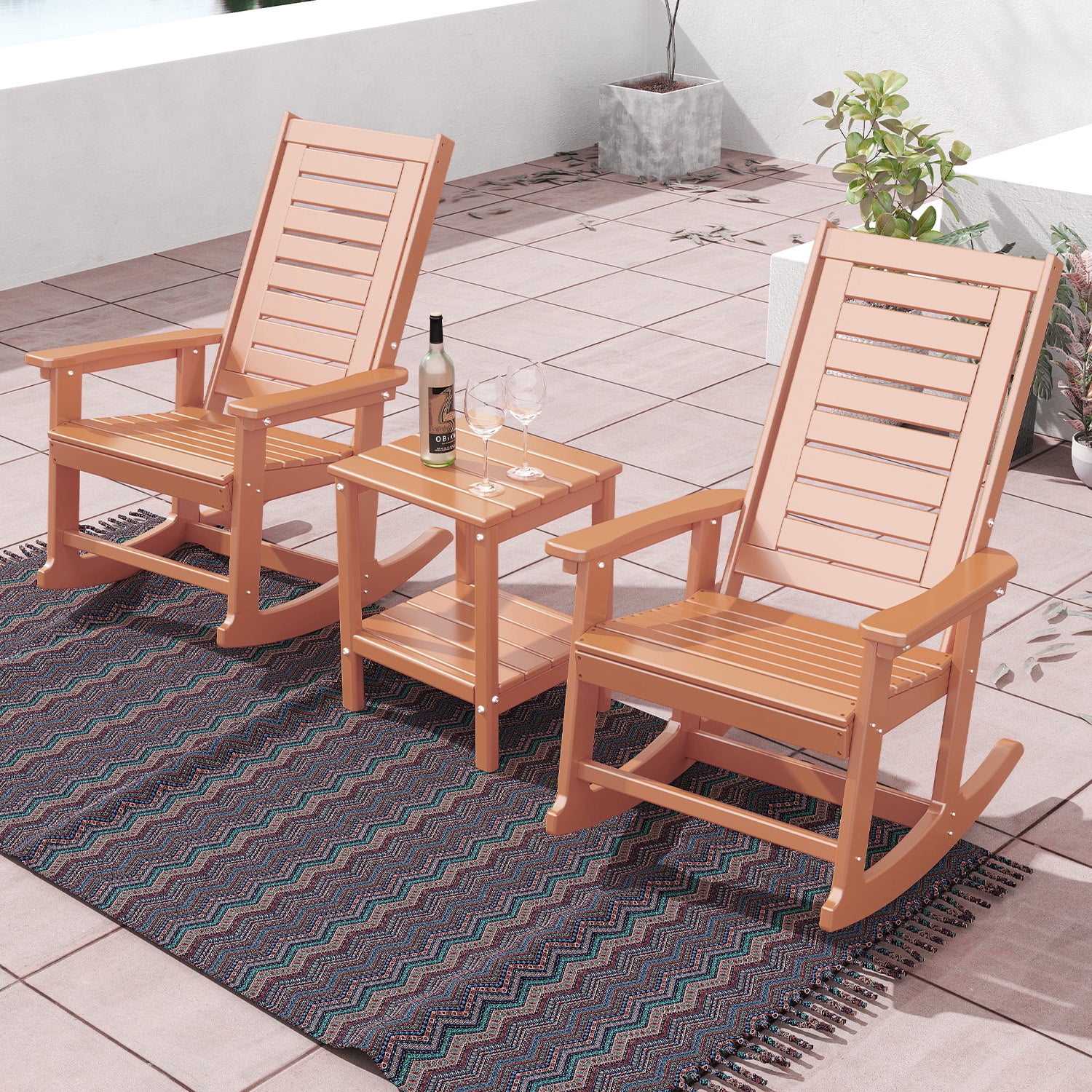 PIPOPA Outdoor Rocking Chair Set,2 Rocking Chairs with 1 Side Table ...