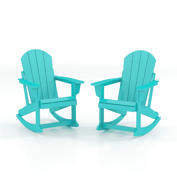 FODINGHILL Outdoor Rocking Chair Set of 2,HDPE All Weather Adirondack Rocking Chair For Indoor,Balcony,Garden,Porch,Aqua
