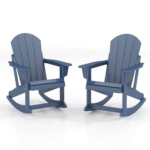 FODINGHILL Outdoor Rocking Chair Set of 2，HDPE All Weather Adirondack Rocking Chair For Indoor，Balcony，Garden，Porch，Blue