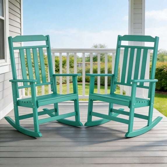 Pipopa Outdoor Rocking Chair Set of 2,HDPE All Weather Patio Rocker for Lawn,Porch,Garden,Aqua
