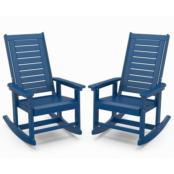 Pipopa Outdoor Rocking Chair Set of 2,HDPE All Weather Patio Rocker for Lawn,Porch,Garden,Blue