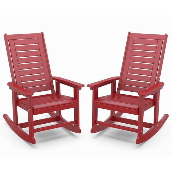 Pipopa Outdoor Rocking Chair Set of 2,HDPE All Weather Patio Rocker for Lawn,Porch,Garden,Red