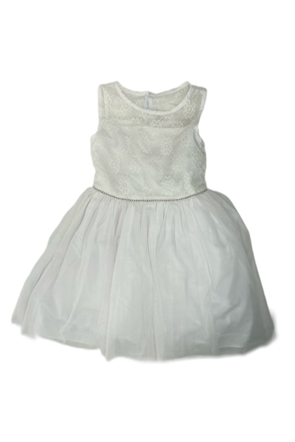 Disney Girl's Fit & Flare Floral Embroidered Dress, Off White, 2T