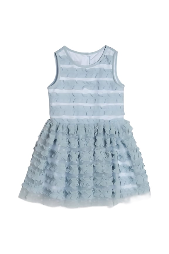 Girl's Fit & Flare Soutache Stripe Dress, Blue, 3T